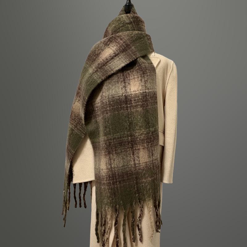 Women's Faux Cashmere Plaid Scarf - Korean Style, Thick & Warm Autumn/Winter Shawl