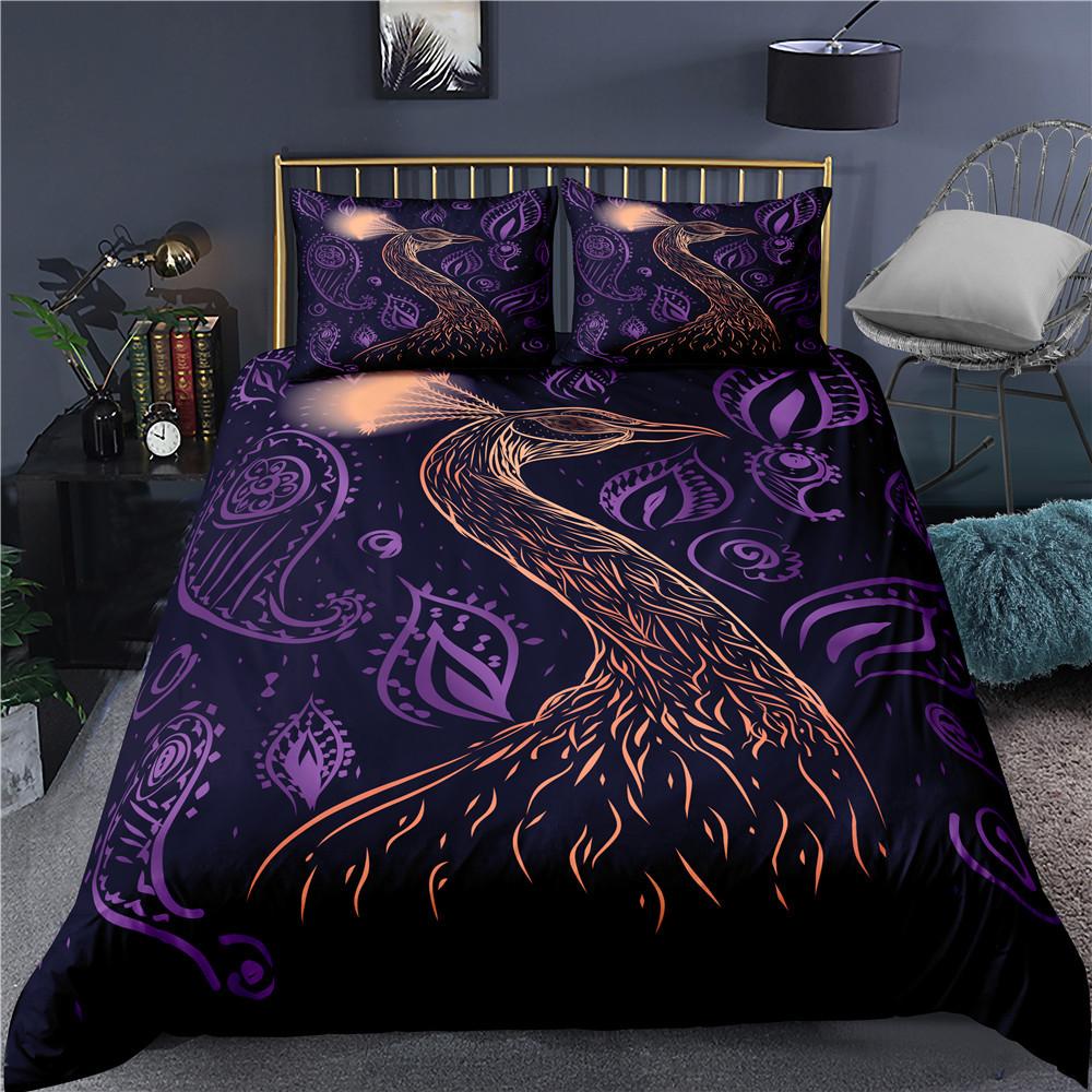 Comforter Peacock Plum Blossom Decor Bedding Set King Size Crane Peacock Feather Floral Pattern Romantic