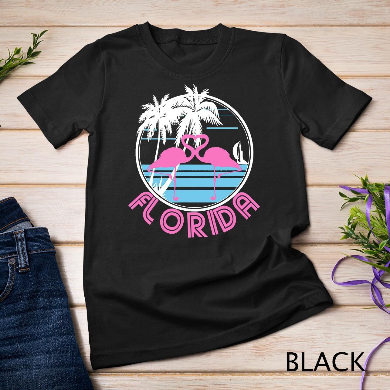 Florida Pink Flamingo Heart T-Shirt Mens Womens Tees Top - 80s Retro Vintage Unisex T-Shirt Mens Womens Tees Top XL