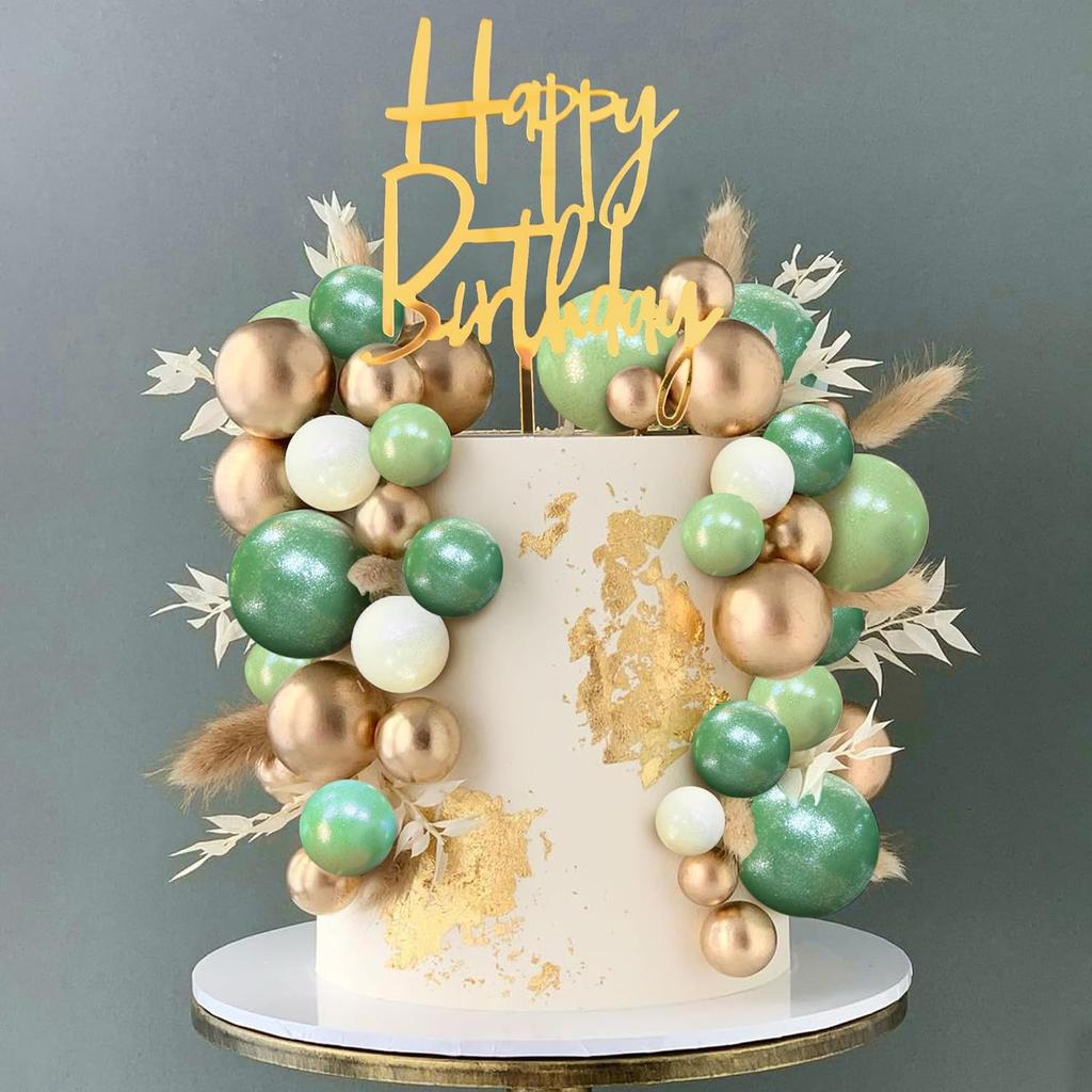 Balls Cake Topper Boho Grass Cake Topper Happy Birthday Cake Decorations for Wedding Birthday Boho Themed Party Supplies