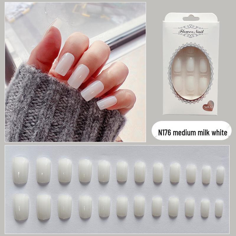 

Белые накладные ногти средней длины, носимые, съемные, весна-лето