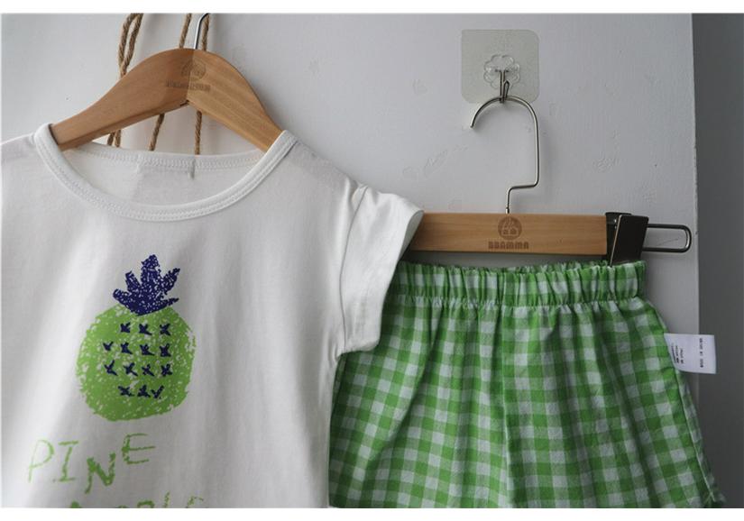 Korean 2026 Kids' Summer Fruit Tee & Plaid Shorts Set