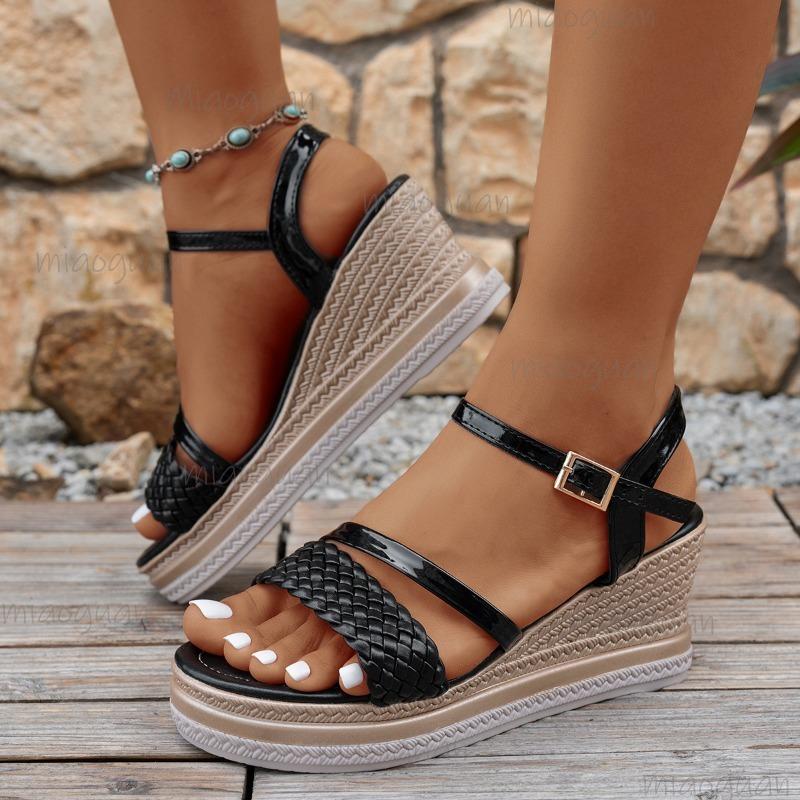 Fashion Fashion Braided Wedge Sandals for Women Lightweight Buckle Strap Platform Sandals Woman Summer Thick Sole Beach Sandalias Mujer
