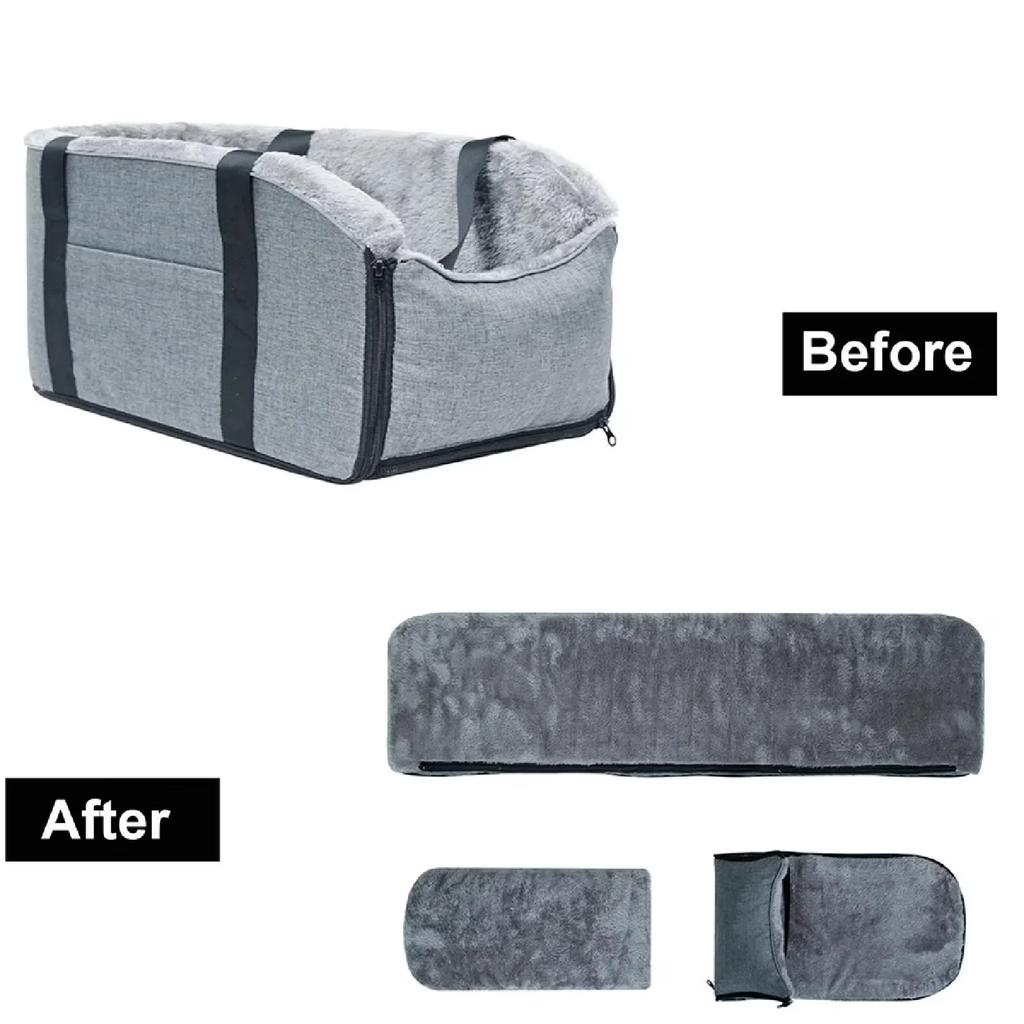 Portable Dog Car Seat, Center Console Pet Booster Seat for Small Dogs Up To 15lbs, Puppy Travel Carrier with Safety Belt Cushion