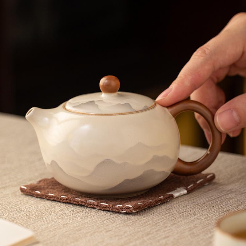 Ink Wash Beige Ru Ware Xishi Ceramic Teapot - Kung Fu Style Small Brewer for Tea