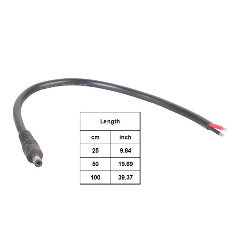 5.5mm x 2.1mm Male Connectors Cable Line Open End Power Cord With Tinned Ends For Electronics And DIY Projects