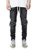 Trendy Men's European Stretch Motorcycle Black Ripped Denim Jeans
