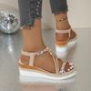 2025 Summer Women Sandals Floral Print Bohemian Sandals Wedge Thick Sole Elevated Elastic Strap Open Toe Hollow Ladies Sandals