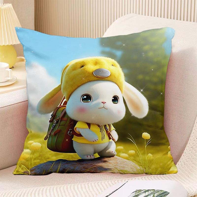 Schlafzimmer Wohnzimmer Quadratische Kissenhülle Niedlicher Hasen-Druck Dekorative Kissenhülle