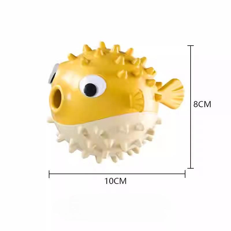 Cute Pufferfish Shape Dog Chew Toy Bite Resistant Squeaky Molar Toy