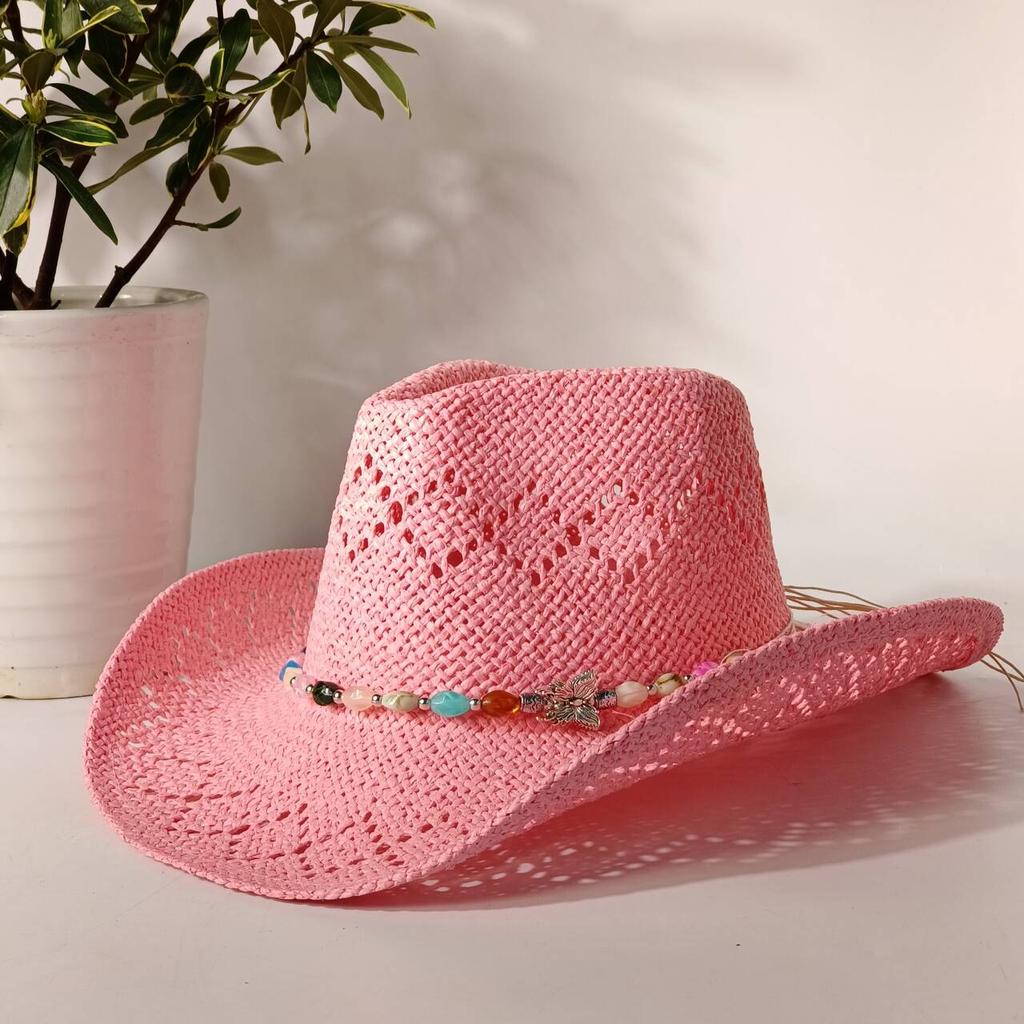 2026 Melesh Western-style Ginger Cowboy Hat with a Flexible Brim The Bohemian Style Is Perfect for Sun Protection On the Beach.