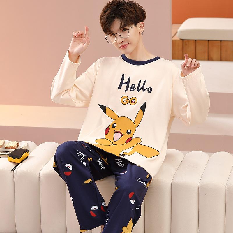 Set pijamale pentru bărbați, primăvară, mâneci lungi, îmbrăcăminte de noapte pentru bărbați