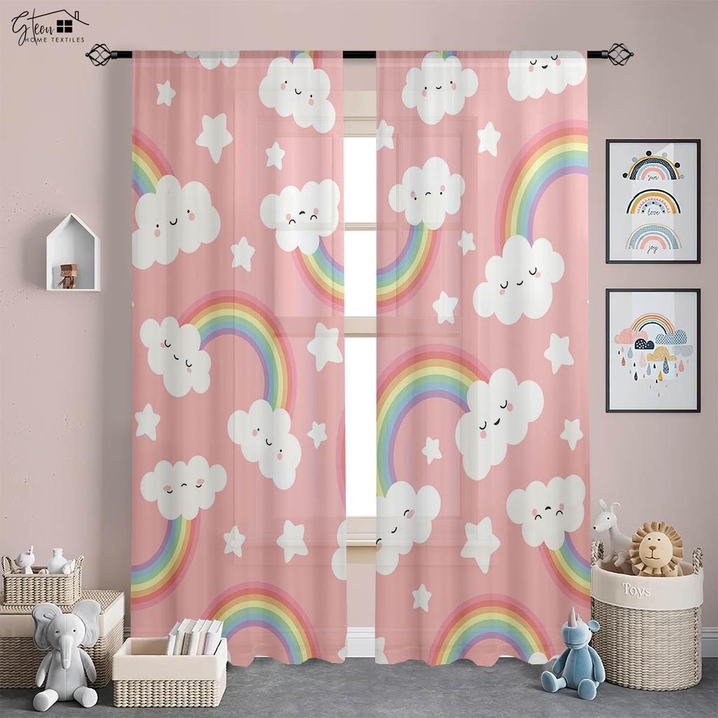 Regnbågsfärgtryckta gardiner Barnrum Dekorationsgardiner Vardagsrum Sovrum Arbetsrum Kök Fönstergardiner 2 stycken