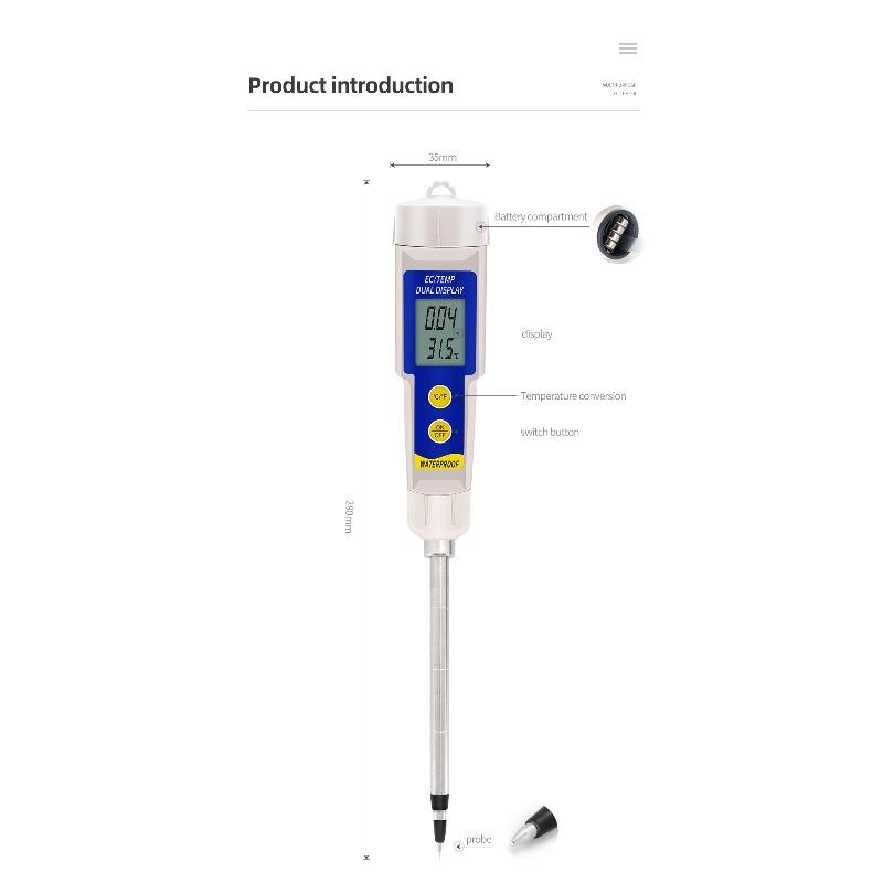 EC-315 Soil Tester Multifunction 2 in 1 Soil EC Temperature Meter Handheld Water Quality Monitor EC Tester for Lab Aquarium Soil