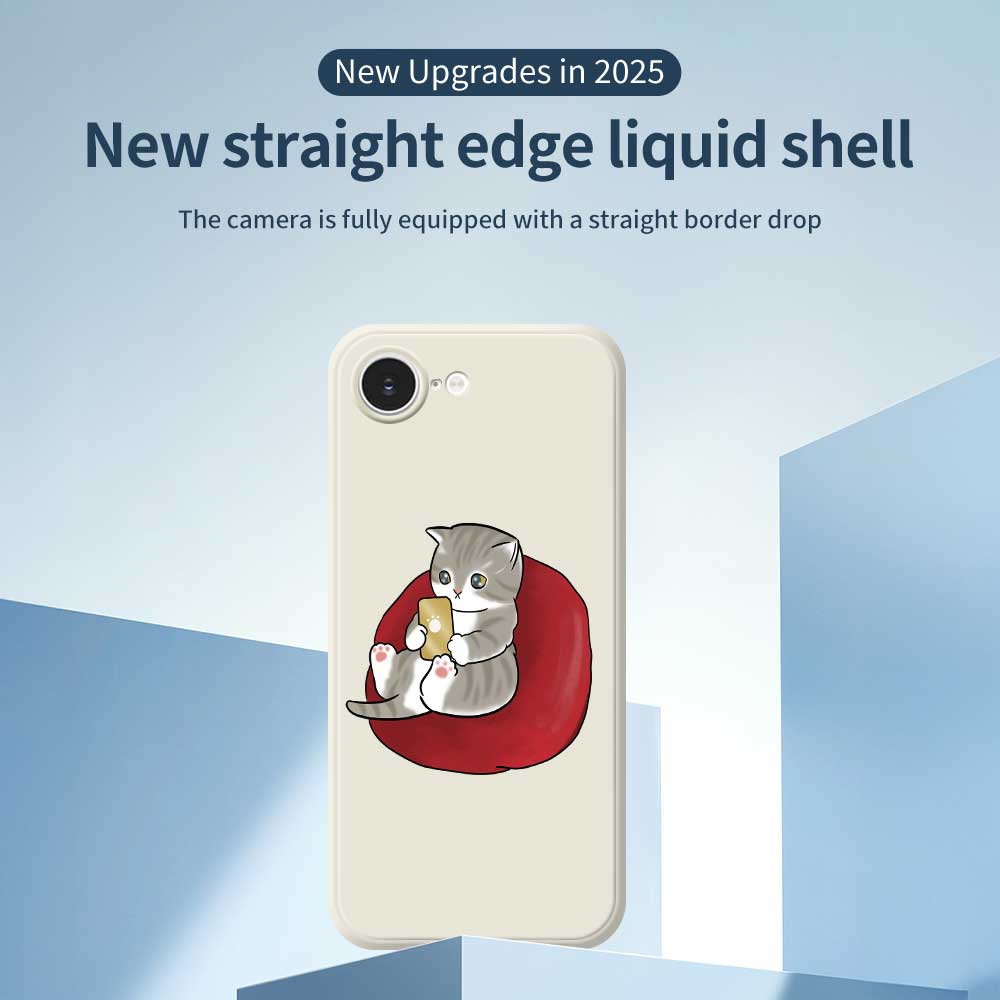 For iPhone 16e Case Casual Cat Pattern Printing Straight Edge TPU Phone Back Cover