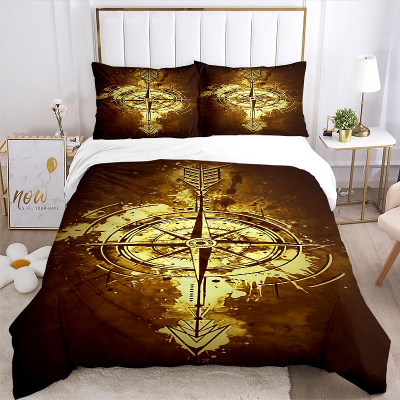 3pc Compass Arrow Cover Set - 1 Quilt Cover + 2 Pillowcases, All Seasons Bedroom Setting, Perfect for Home045