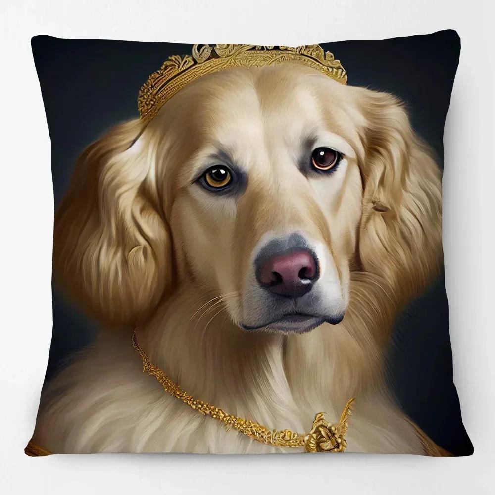 European Royal Dogs Portraits Cushion Cover Dalmatian Poodle Beagle Boston Terrier Golden Retriever Dog Art Print Pillow Case