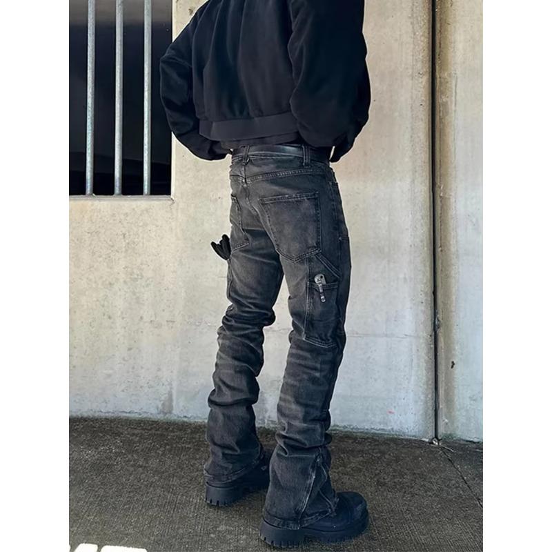 VibeStreet Autumn Winter Outdoor Casual Mens Jeans Streetwear Vintage Solid Color Straight Jean Pants Men Stylish Slim Fit Denim Trousers