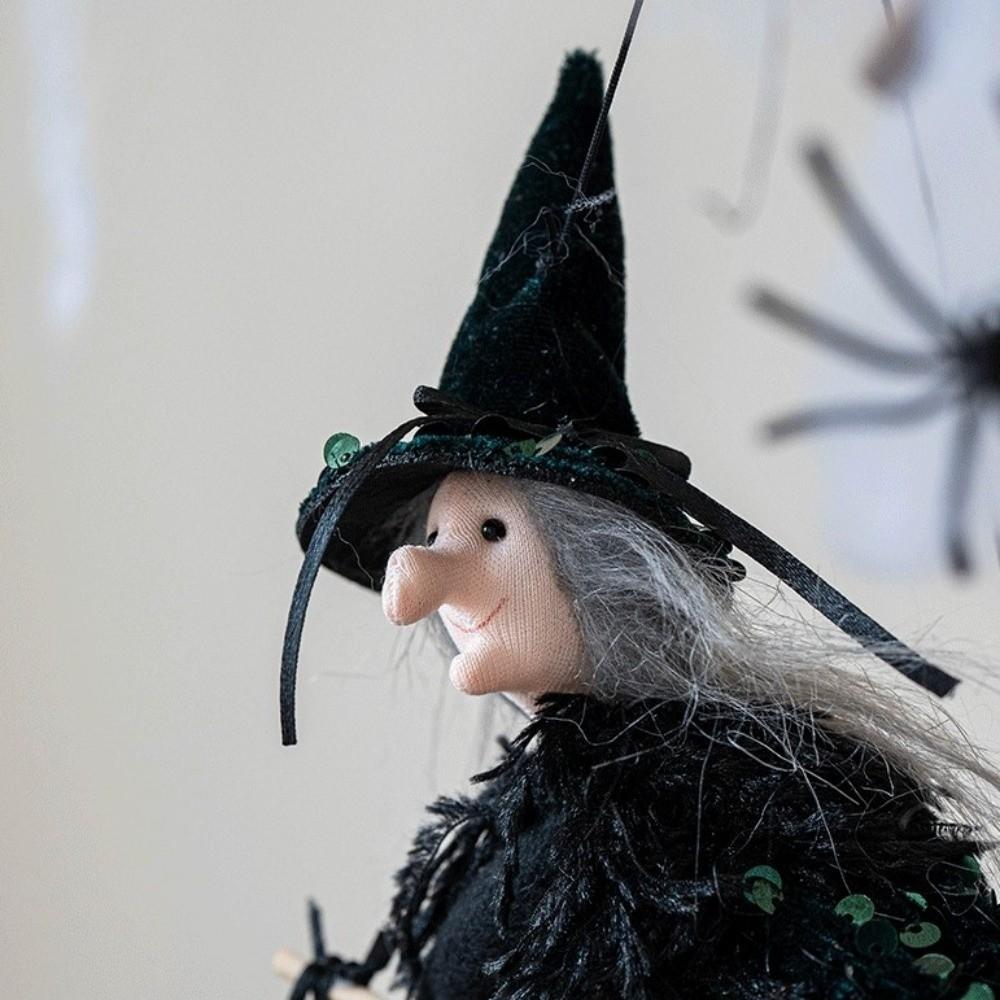Witch Hat Broomstick Witch Ornament Gothic Broomstick Girl Doll Ghost Witch Pendant  Indoor Decor