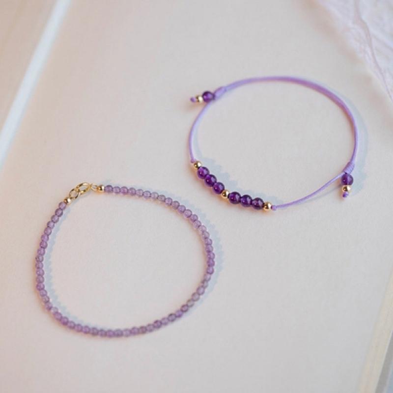 Natural Amethyst Stackable Bracelet With Gold Beads for Women Elegant Layering Jewelry Spiritual Healing Crystals Gift