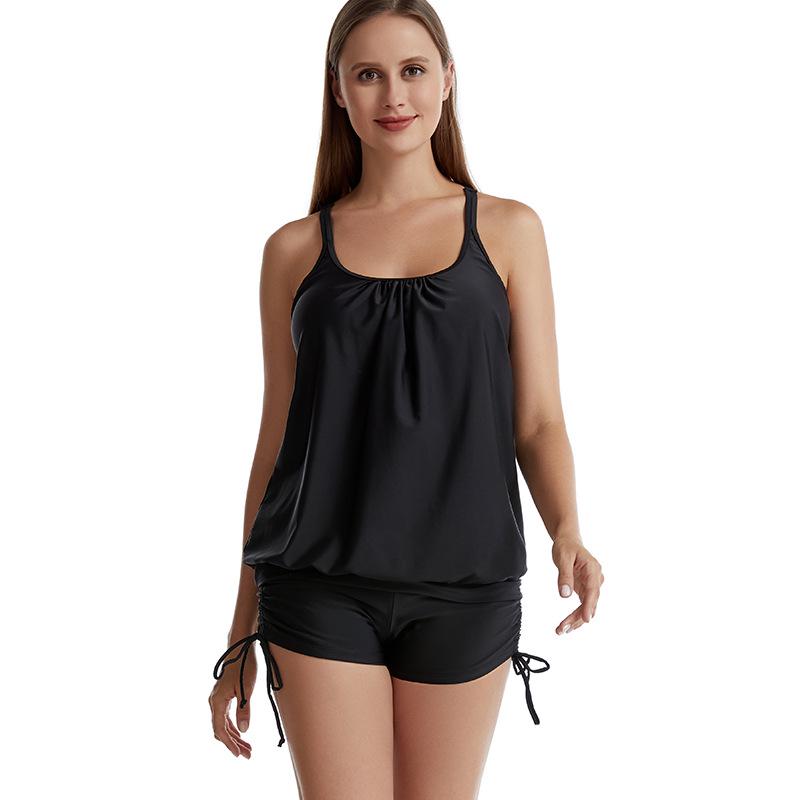 Conservative Print Plus Size Boyleg Tankini, Two-Piece Tummy Control Slimming Swimwear.