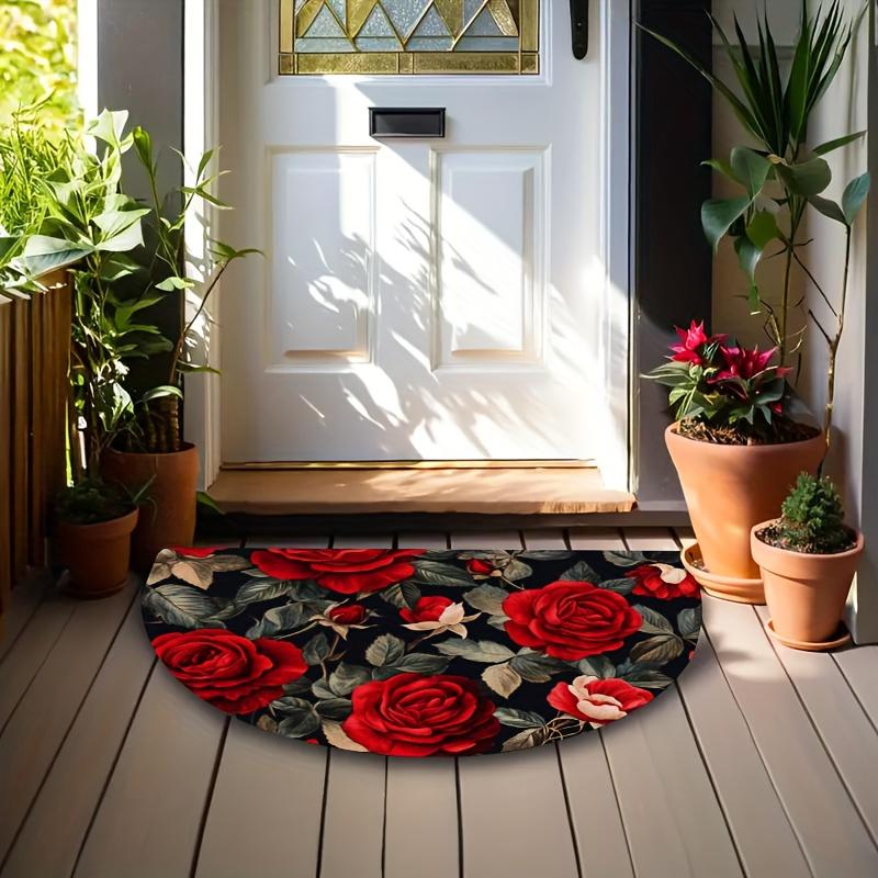1Pcs Vintage Rose Crescent Print Semi Circle Welcome Doormat Non-Slip for Outdoor Patio Porch Kitchen Bathroom Entryway Floor Mat