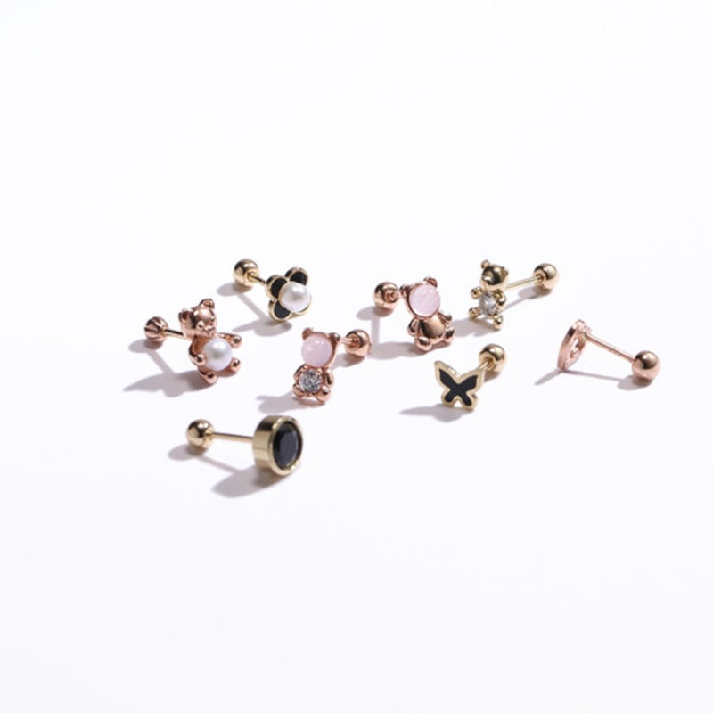 MIMIMIN Pink Opal Inner Conch Tragus Outer Conch Ear Lobe Bear Piercing OBEC (14k Gold)