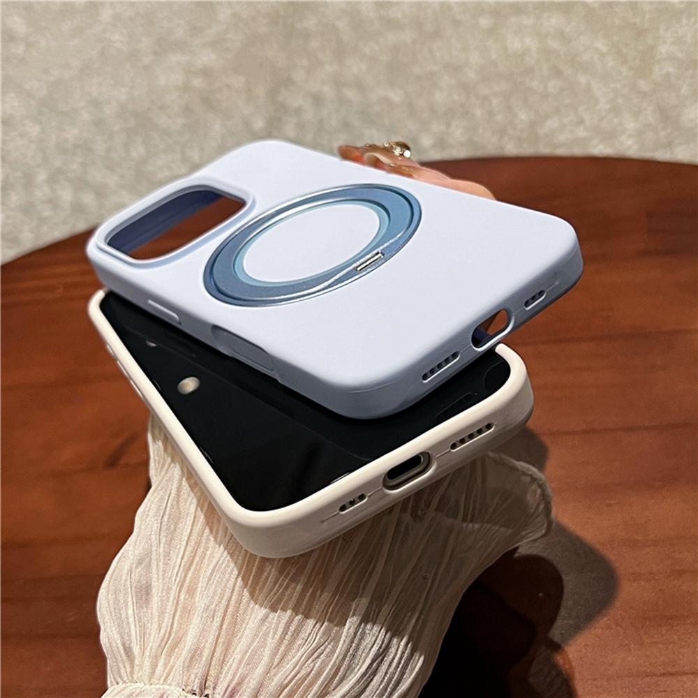 For iPhone 16 Pro Max Case Rotating Kickstand Liquid Silicone Phone Case Compatible with MagSafe