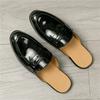 Fashion New Men's Black White Half Slippers Penny Loafers Casual Patent Leather Mules Moccasins Breathable Slip On Shoes