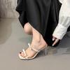 Fashion Fashion Transparent Block Heel Slippers Summer New Square Toe Open Toe Bow Non-slip Wear-resistant High Heel Flip-flops