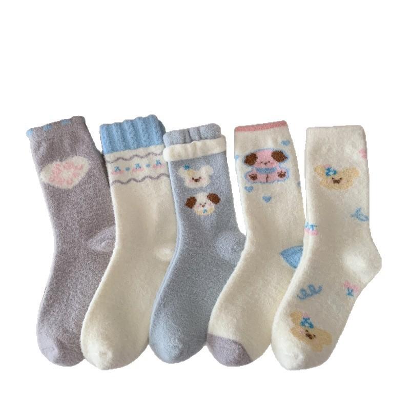 Australian Fleece Socks Cartoon Dog Love Pile Socks Thickened Warm And Cute Home Floor Sleeping Socks Winter