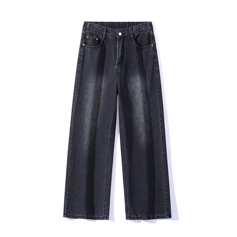 American Semi-Elastic Waist High Street Jeans Men's Loose Straight Wide Leg Pants