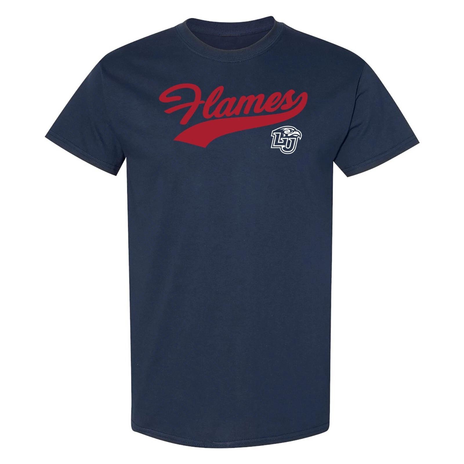 Liberty Flames Baseball Softball Jersey Script T-Shirt - Navy 3XL