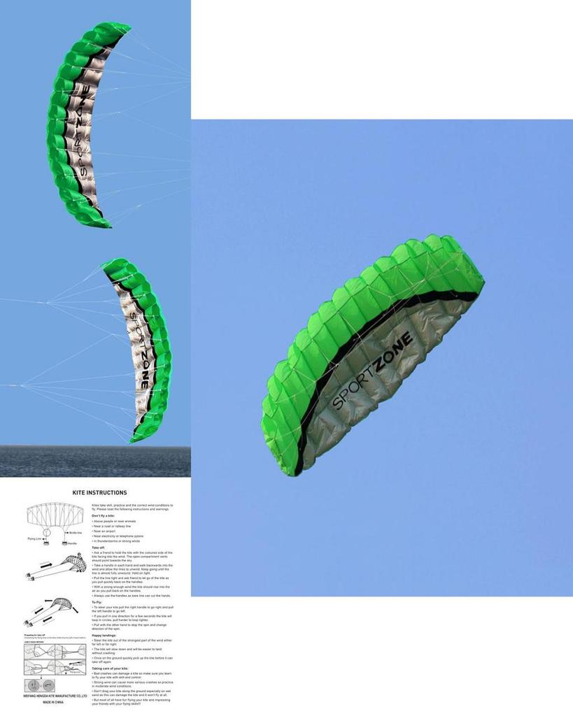 Vibrant Green 2.5m Dual Line Parafoil Parachute Stunt Kite For Outdoor Fun