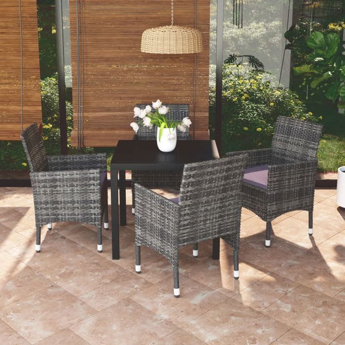 Maison Exclusive - Ensemble à manger de jardin coussins 5pcs Résine tressée Gris