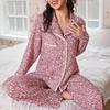 Spring Floral Lace Pajama Set: European & American Style, Long Sleeve, Lapel Design for Women