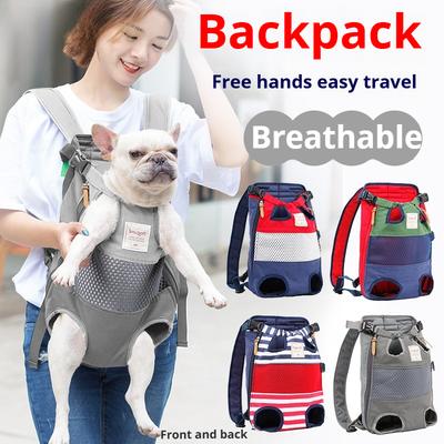 Pet Backpack Outing Striped Colorblock Backpack Travel Breathable Mesh Cat Bag Dog Bag