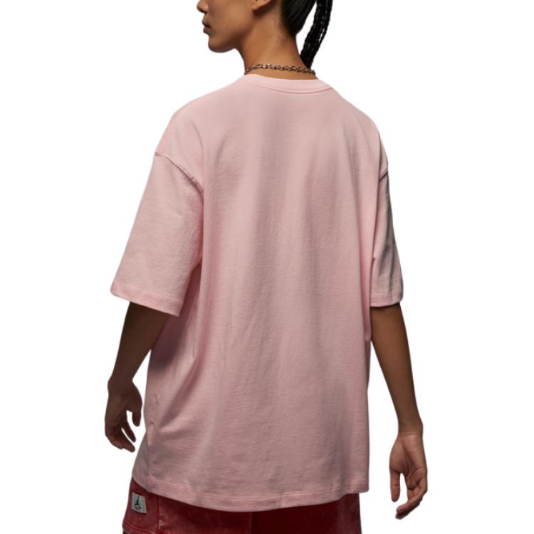 Jordan Essentials Solid Logo Loose Round Neck Short Sleeve Drop Shoulder T-Shirt Women Tops Light-Pink FV1133-621