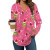 Women's Fashion Hoodies V Neck Long Sleeve Christmas Printed Drawstring Casual Loose Pullover Tops