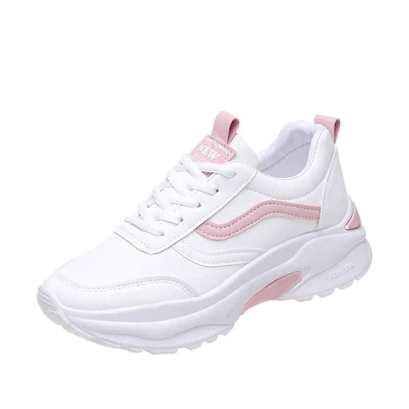 Casual Women Thick-soled Sneakers Fashion Spring Autumn Summer White Black PU Lace-up  Vulcanized Shoes Mesh Rubber Non-slip New