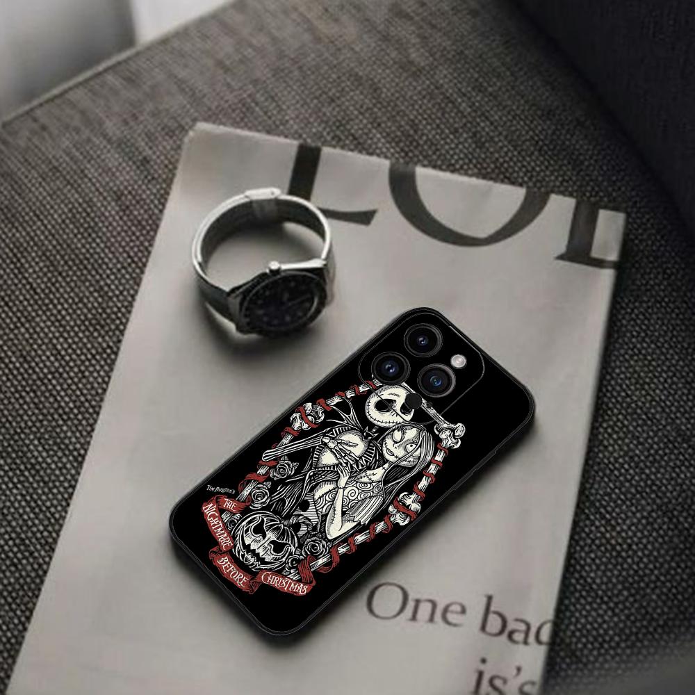 The N-Nightmare Before Christmas Phone Case For Iphone 16 15 11 13 14 Pro Max 7 8 Plus X Xr Xs Max 12mini Black Shell Cover Case