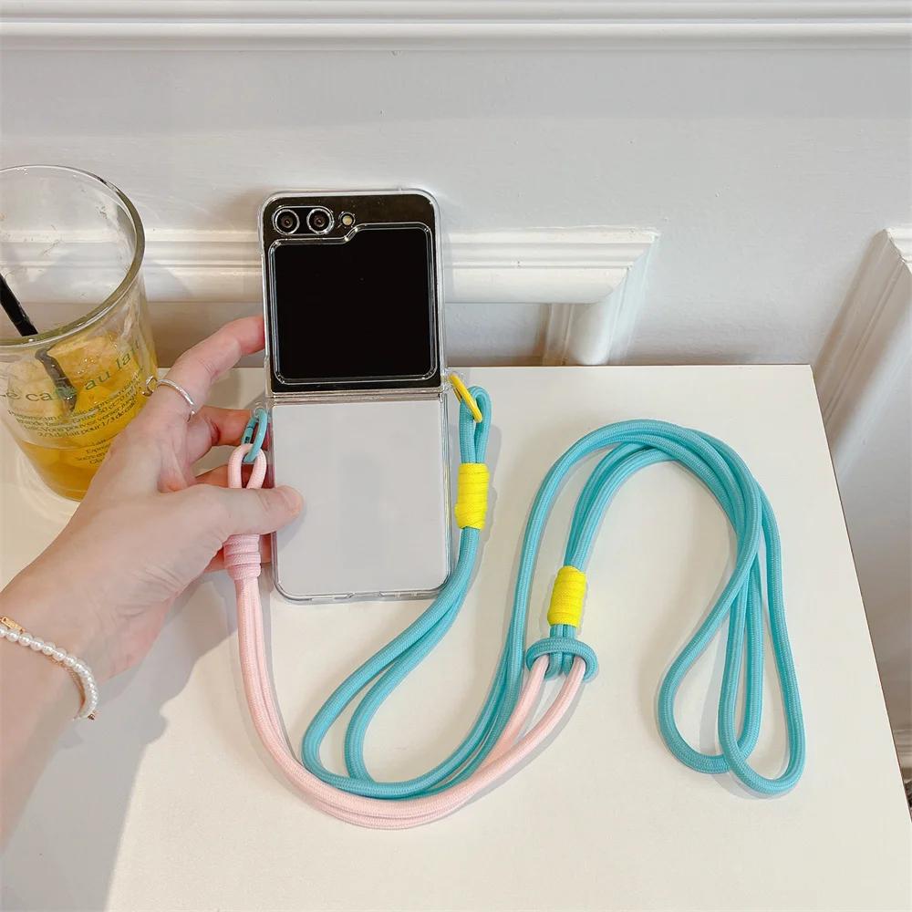 

For Samsung Galaxy Z Flip 6 5 Case Fashion Clear Shoulder Strap Lanyard Transparent Shockproof Thin Cover for Galaxy Z Flip 4 3 for Samsung Z Flip 6