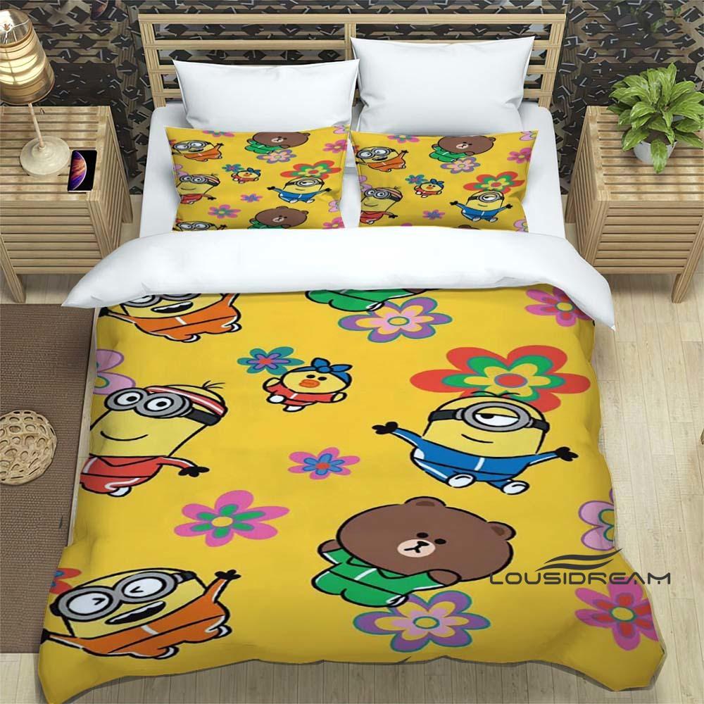 Sunflower Cartoon BROWN & FRIENDS Printed Bedding Set – Duvet Cover Set – A luxurious gift for teenage girls, suitable for doubl