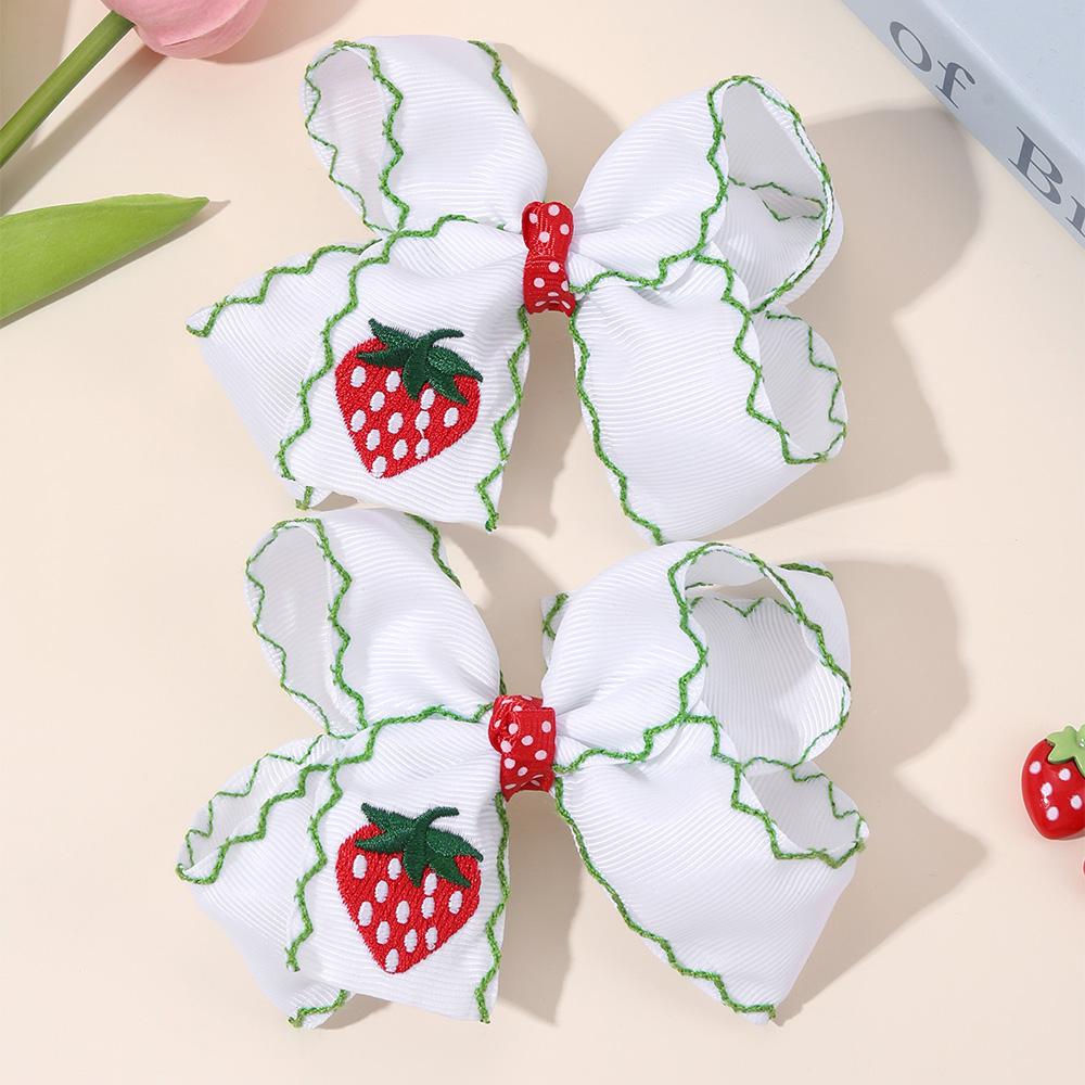 2Pcs New Cherry Bow Hair Clips Sweet Pink Ribbon Bownot Barrette Handmade Embroidery Fruit Hairpins For Girls Hair Accessories