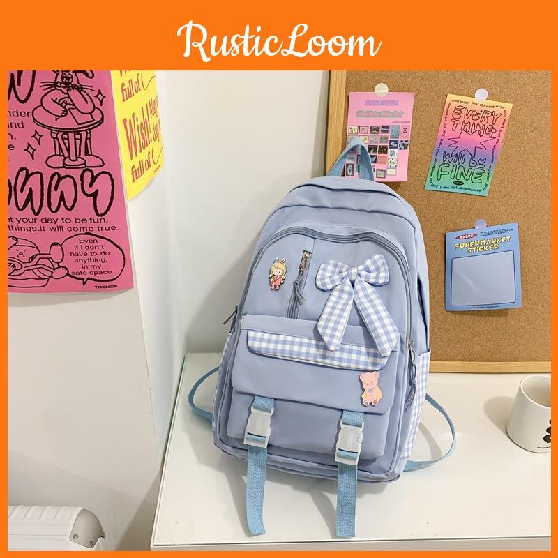 Cute Bow Checkered Decoration For Student Leisure Backpacks For Use Daily