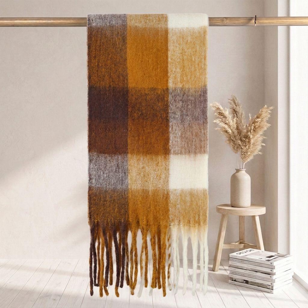 | Imitation mohair plaid scarf | Autumn and winter warm AC grid | Support LOGO customization