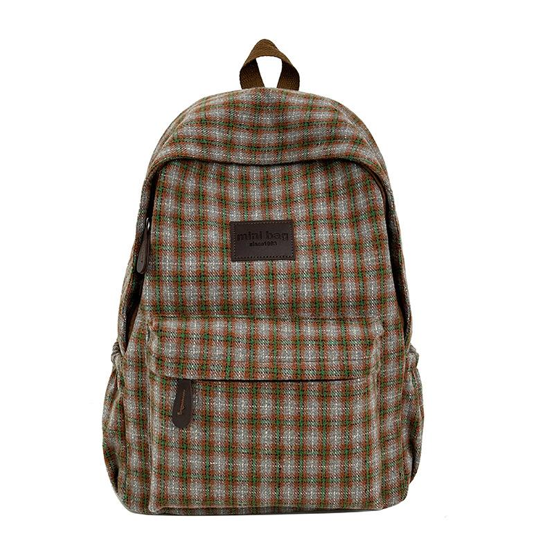 Schoolbag Mori ins wind corduroy plaid schoolbag for female junior high school students large capacity casual versatile backpack travel backpack