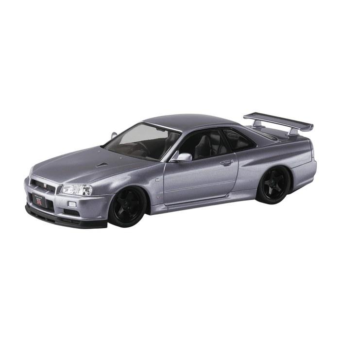 Aoshima Snap Kit No.12CU-AS Nissan R34 Skyline GT-R Custom Wheels (Athlete Silver) 1/32 Scale Pre-Painted Plastic Model