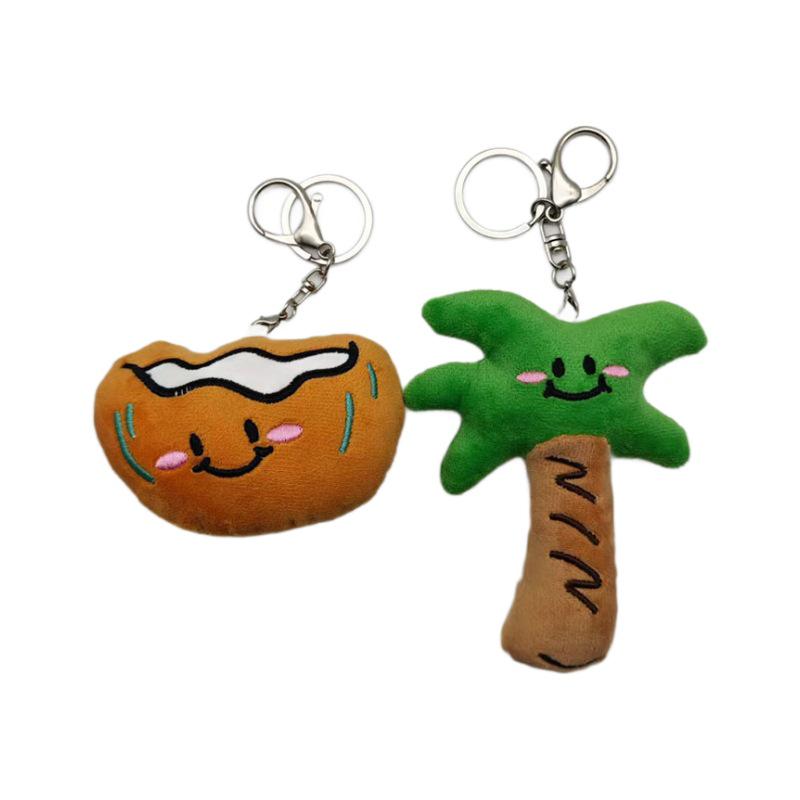 Cartoon Coconut Tree Plush Keychain: Cute Stuffed Animal Backpack Pendant & Creative Accessory.