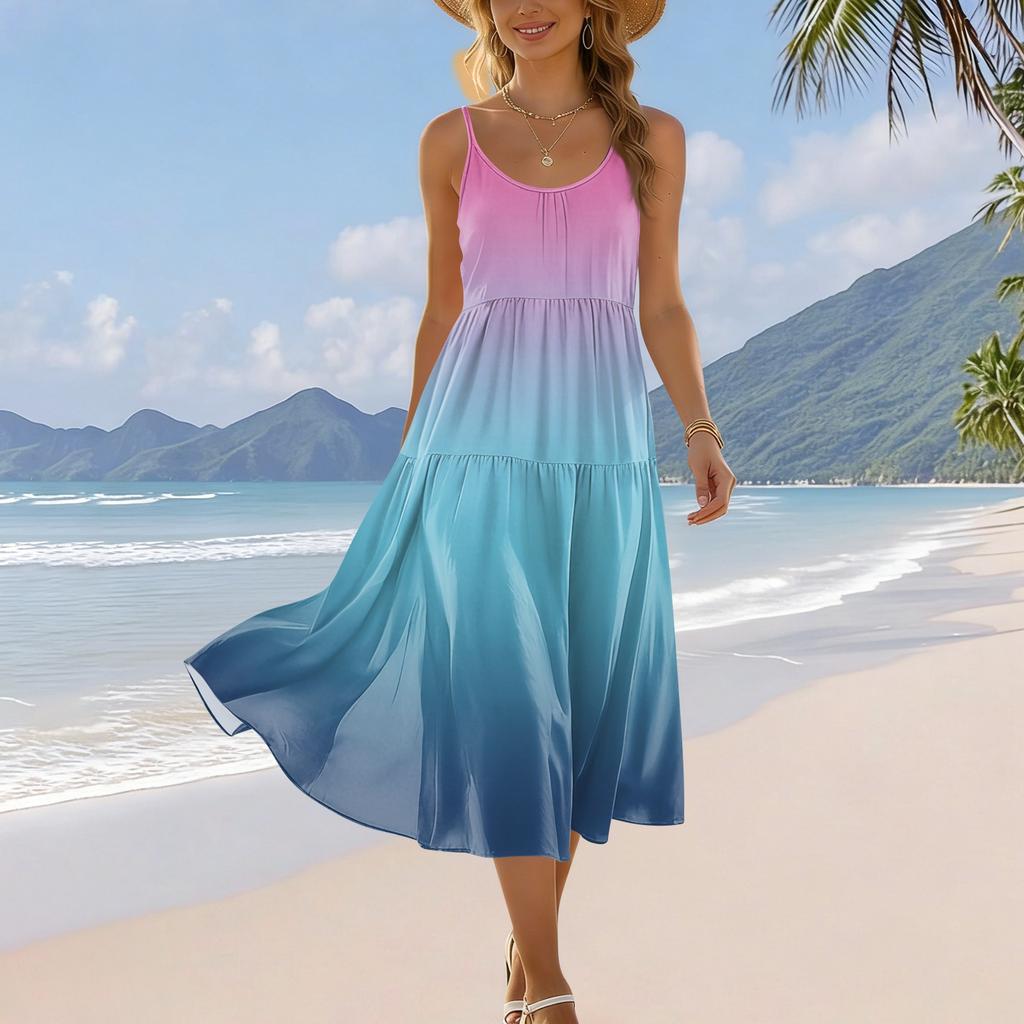 Rückenfreies Kleid Maxikleider Spaghettiträgerkleid Strandkleid Urlaubsoutfits Für Damen Ärmelloses Sommer-Stil